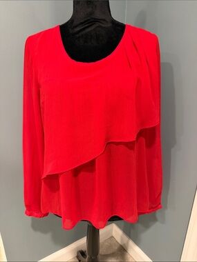 Women’s fuchsia red flowy semi see through blouse Long-Sleeve medium
